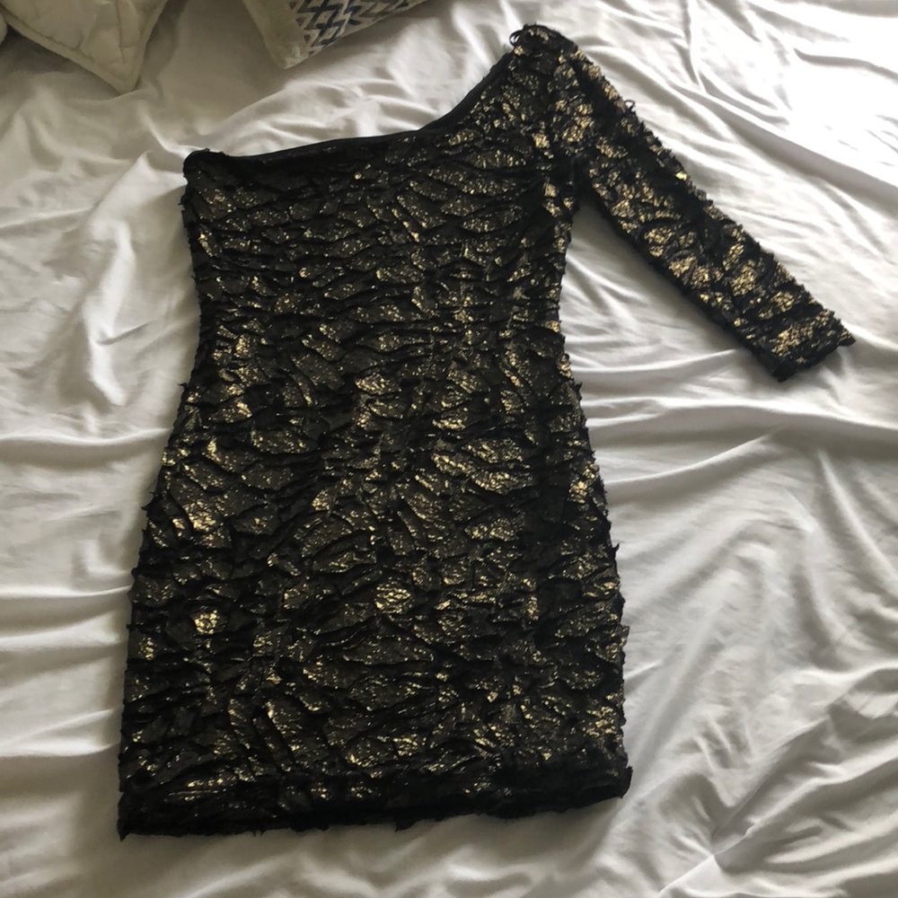 Symphony Bodycon One Shoulder Dress - gold/Black